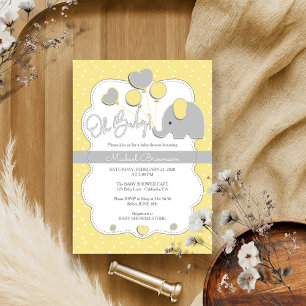 Gul Grå Elefant Oh Baby Shower Inbjudningar