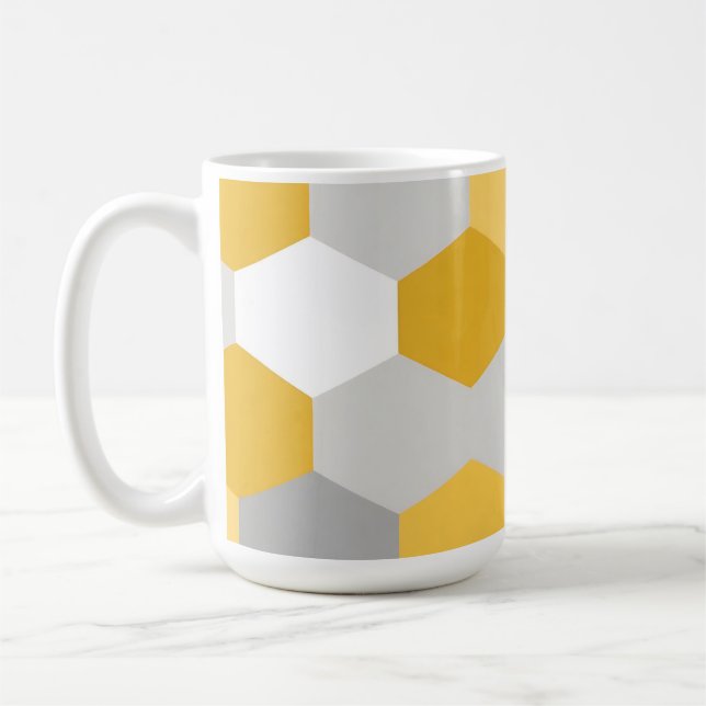 Gul Grå Hexagon Geometrisk Mönster Kaffemugg (Vänster)