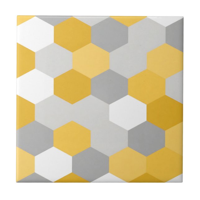 Gul Grå Hexagon Geometrisk Mönster Kakelplatta (Framsidan)