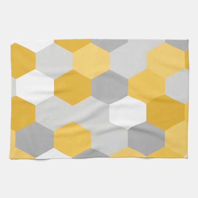 Gul Grå Hexagon Geometrisk Mönster Kökshandduk (Horisontell)
