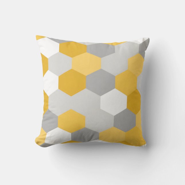 Gul Grå Hexagon Geometrisk Mönster Kudde (Framsida)