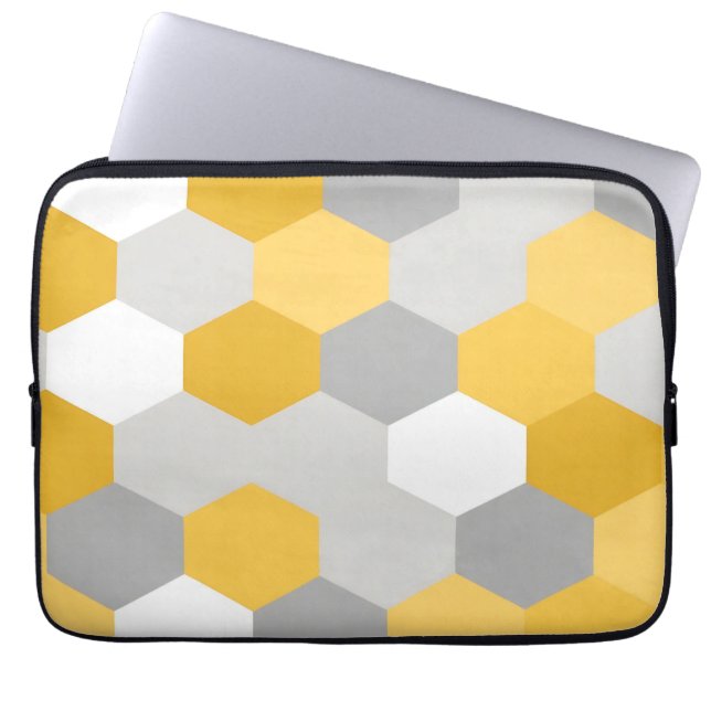Gul Grå Hexagon Geometrisk Mönster Laptop Fodral (Framsidan)