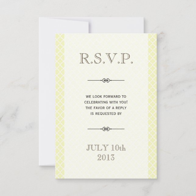 Gul grå marockansk kakel-ampersand bröllops-rsvp OSA kort (Framsida)