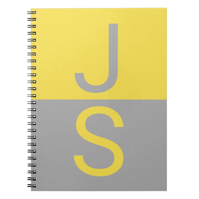 Gul & Grå Modern Initialer Monogram Anteckningsbok (Framsidan)
