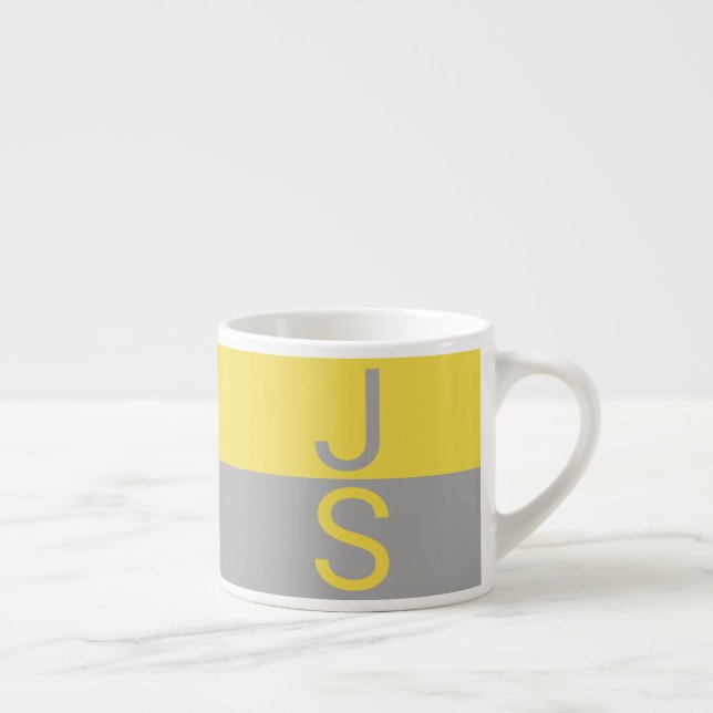 Gul & Grå Modern Initialer Monogram Espressomugg (Höger)