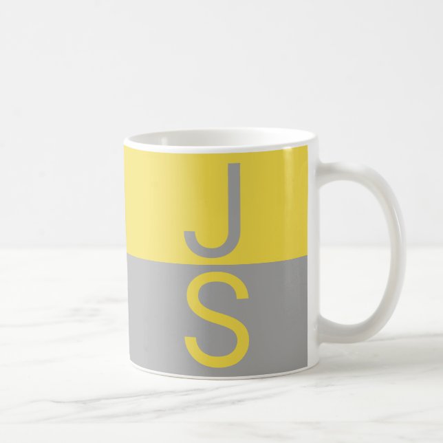 Gul & Grå Modern Initialer Monogram Kaffemugg (Höger)