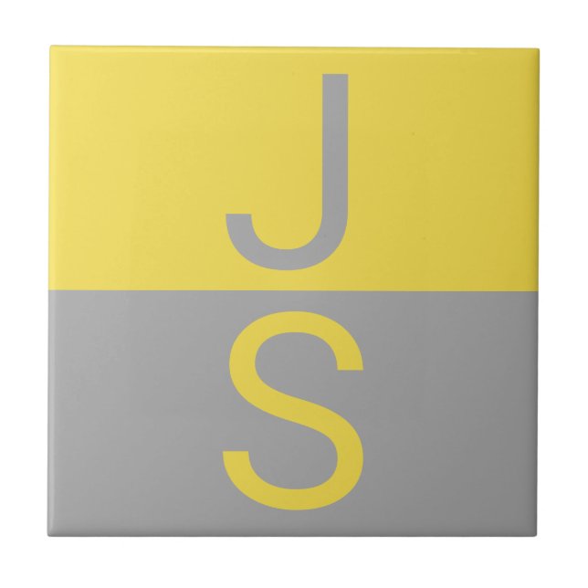 Gul & Grå Modern Initialer Monogram Kakelplatta (Framsidan)