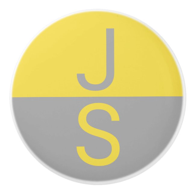 Gul & Grå Modern Initialer Monogram Knopp (Framsidan)