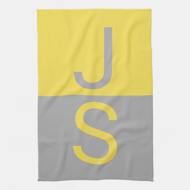 Gul & Grå Modern Initialer Monogram Kökshandduk (Vertikal)