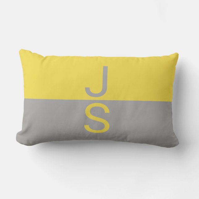 Gul & Grå Modern Initialer Monogram Lumbarkudde (Framsida)