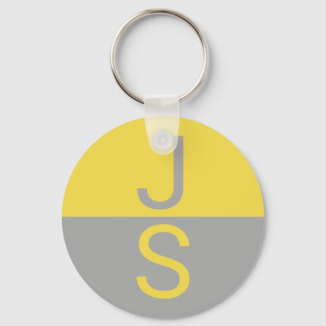 Gul & Grå Modern Initialer Monogram Nyckelring (Framsida)