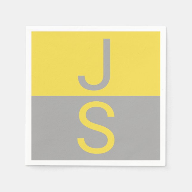 Gul & Grå Modern Initialer Monogram Pappersservett (Framsidan)