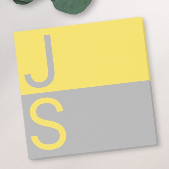 Gul & Grå Modern Initialer Monogram Post-it Block (Skapare uppladdad)