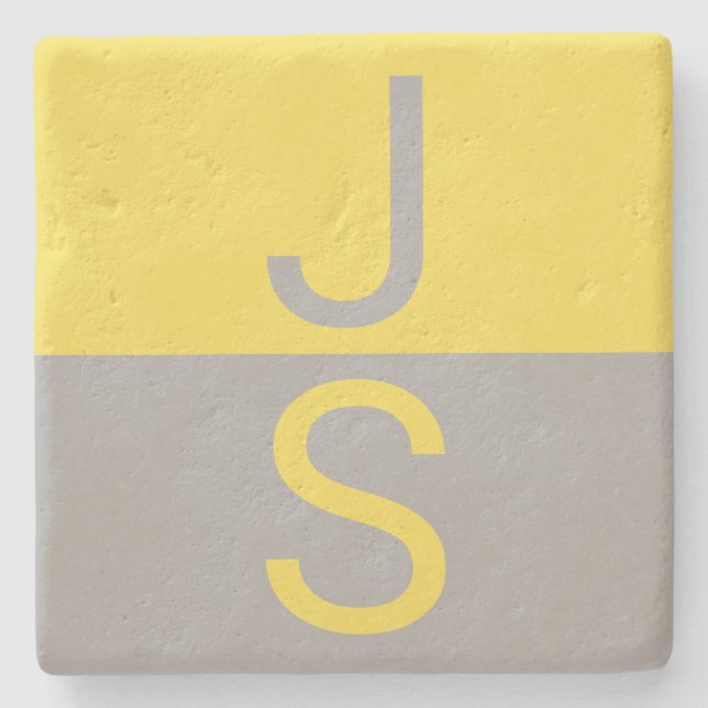 Gul & Grå Modern Initialer Monogram Stenunderlägg (Framsidan)