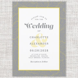 Gul & Grå | Modernt abstrakt lövmönster Inbjudningar