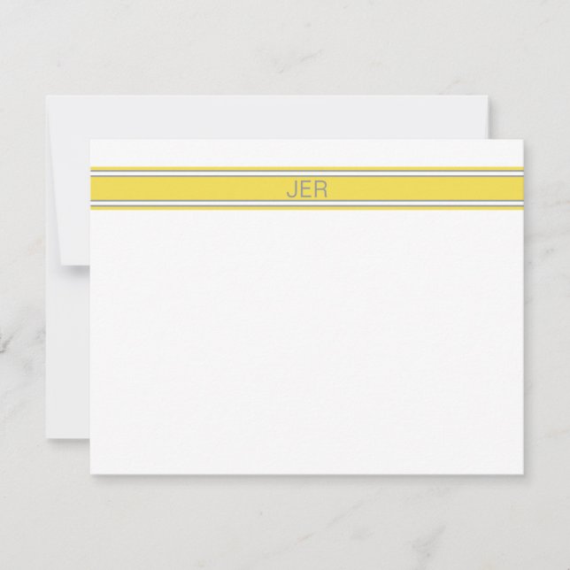 Gul Grå Personlig Monogram Namn Initialer Anteckningskort (Framsida)