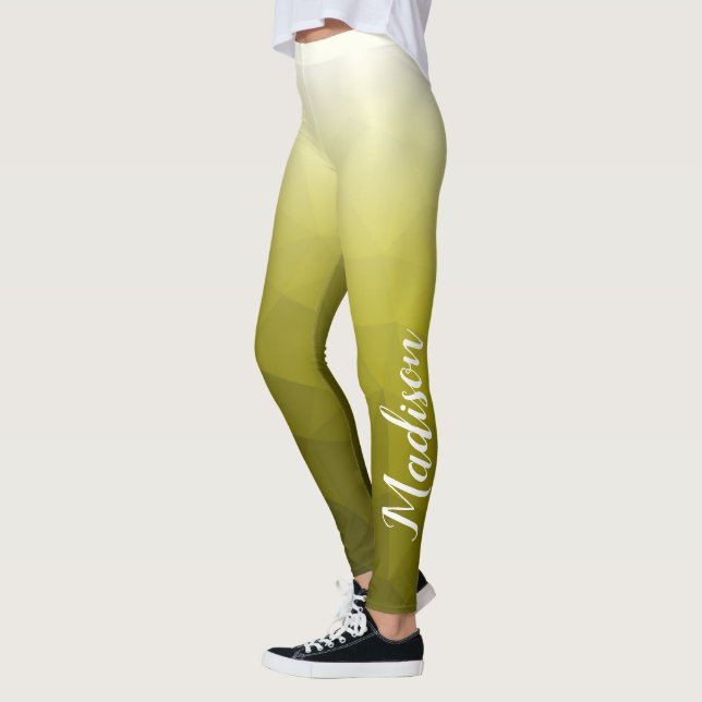 Gul Gradient Geometrisk Nätmönster Anpassat namn Leggings (Vänster)