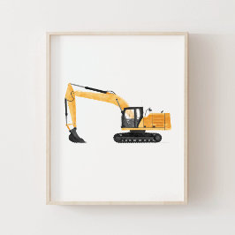 Gul grävmaskin byggarbetsplats dekoration för barn poster