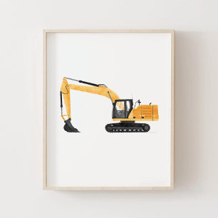 Gul grävmaskin byggarbetsplats dekoration för barn poster