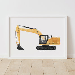 Gul grävmaskin byggarbetsplats dekoration för barn poster