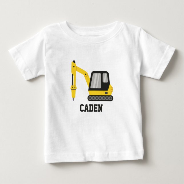 Gul grävmaskin för rivning för barn t shirt (Framsida)