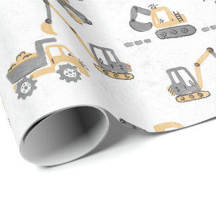 Gul Grävmaskin Konstruktionsmönster Liten Byggare Presentpapper