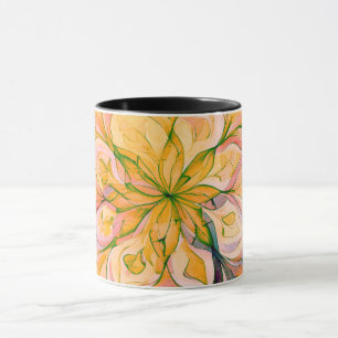 Gul & Grön Akvarell Blommig boho Mandala Mugg