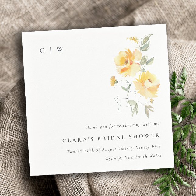 Gul Grön Akvarell Ros Blom Bröllopsdusch Pappersservett (Skapare uppladdad)