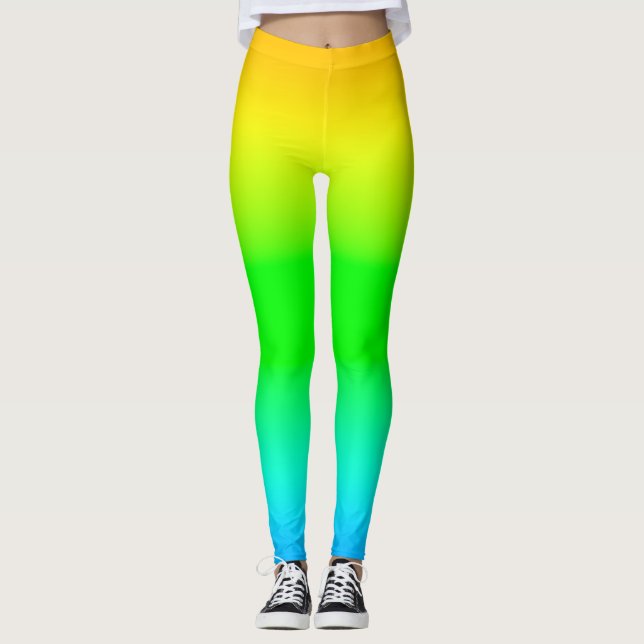 Gul Grön Blå Gradient Livlig Ombre Atletisk  Leggings (Framsida)