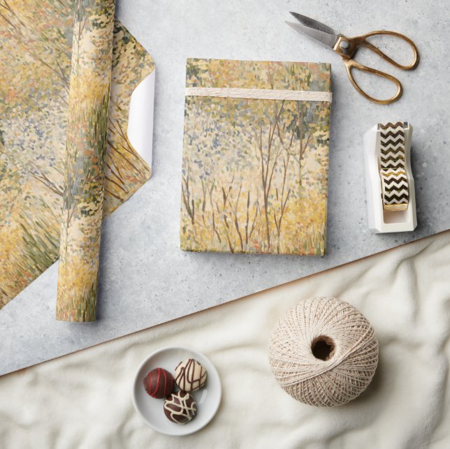 Gul Grön Brun Träd   Presentpapper (Hantverk)