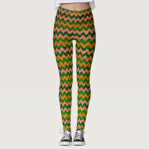 Gul Grön Chevron Modern Läder Leggings