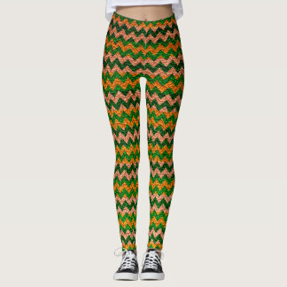 Gul Grön Chevron Modern Läder Leggings