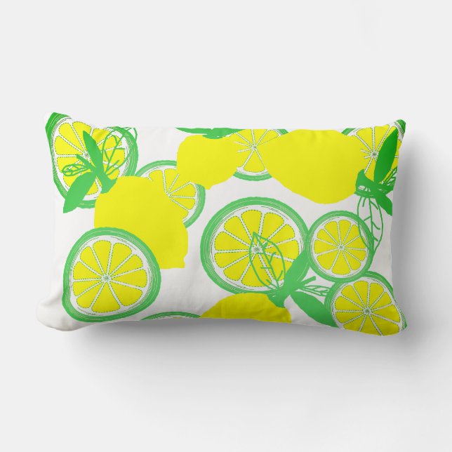 Gul Grön Citron Mönster Kudd Pillow Lumbarkudde (Framsida)