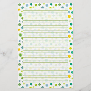 Gul grön fodrad vattenfärgpolka dots brevpapper