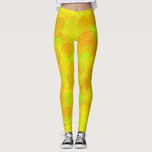 Gul Grön Orange Virvlar Mönster Leggings