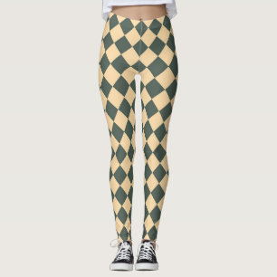 Gul Grön Rutig Diamantmönster Leggings