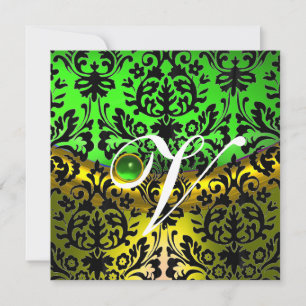 GUL GRÖN SMARAGD SVART DAMAST MONOGRAM INBJUDNINGAR