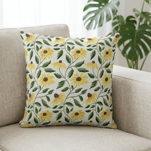Gul Grön Solros Vattenfärg Vildblomma Kudde