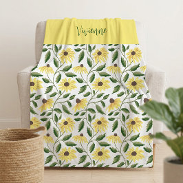 Gul Grön Solros Vattenfärg Vildblomma Namn Fleecefilt