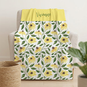 Gul Grön Solros Vattenfärg Vildblomma Namn Fleecefilt