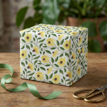 Gul Grön Solros Vildblomma Akvarell