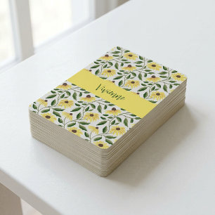Gul Grön Vildblomma Akvarell Monogram Namn Casinokort
