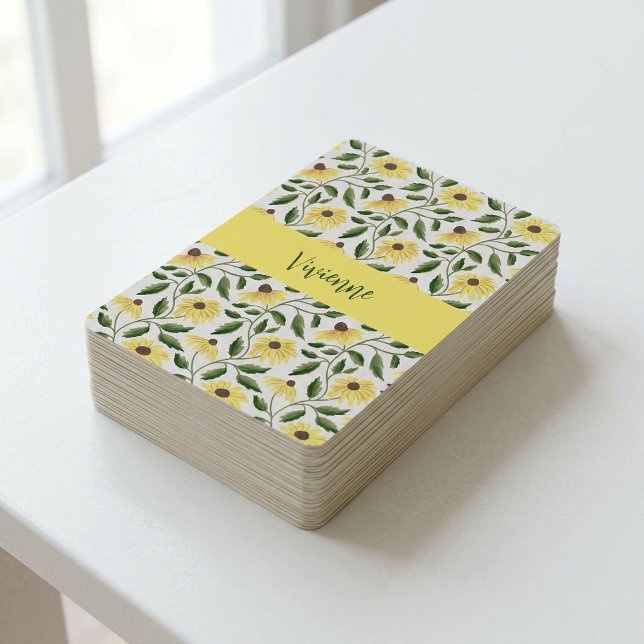 Gul Grön Vildblomma Akvarell Monogram Namn Casinokort (Yellow Green Wildflower Watercolor Monogram Name Poker Cards)