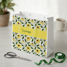 Gul Grön Vildblomma Vattenfärg Monogram Namn