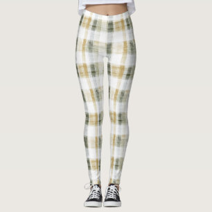 Gul Grön Vit Rutig Randig Leggings