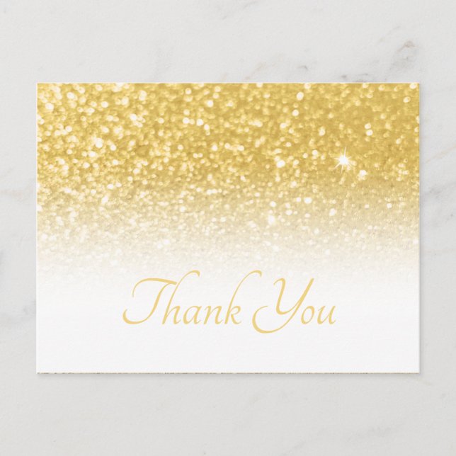 Gul Guld Bokeh Glitter Vit Ombre Tack Vykort (Framsida)
