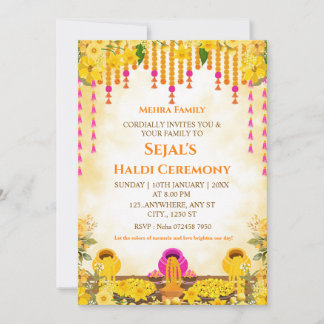 Gul Guld Calendula Blomster Haldi Ceremoni Inbjuda Inbjudningar