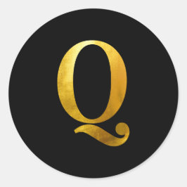 Gul guld folie monogram Q på svart Runt Klistermärke