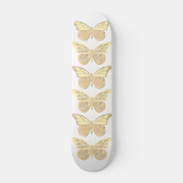 Gul Guld Glitter Fjärilar Skateboard (Framsida)