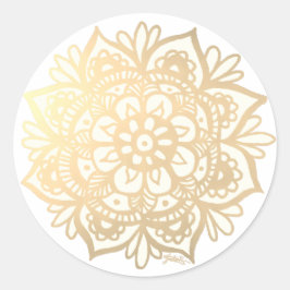 Gul Guld Mandala Blomma Runt Klistermärke
